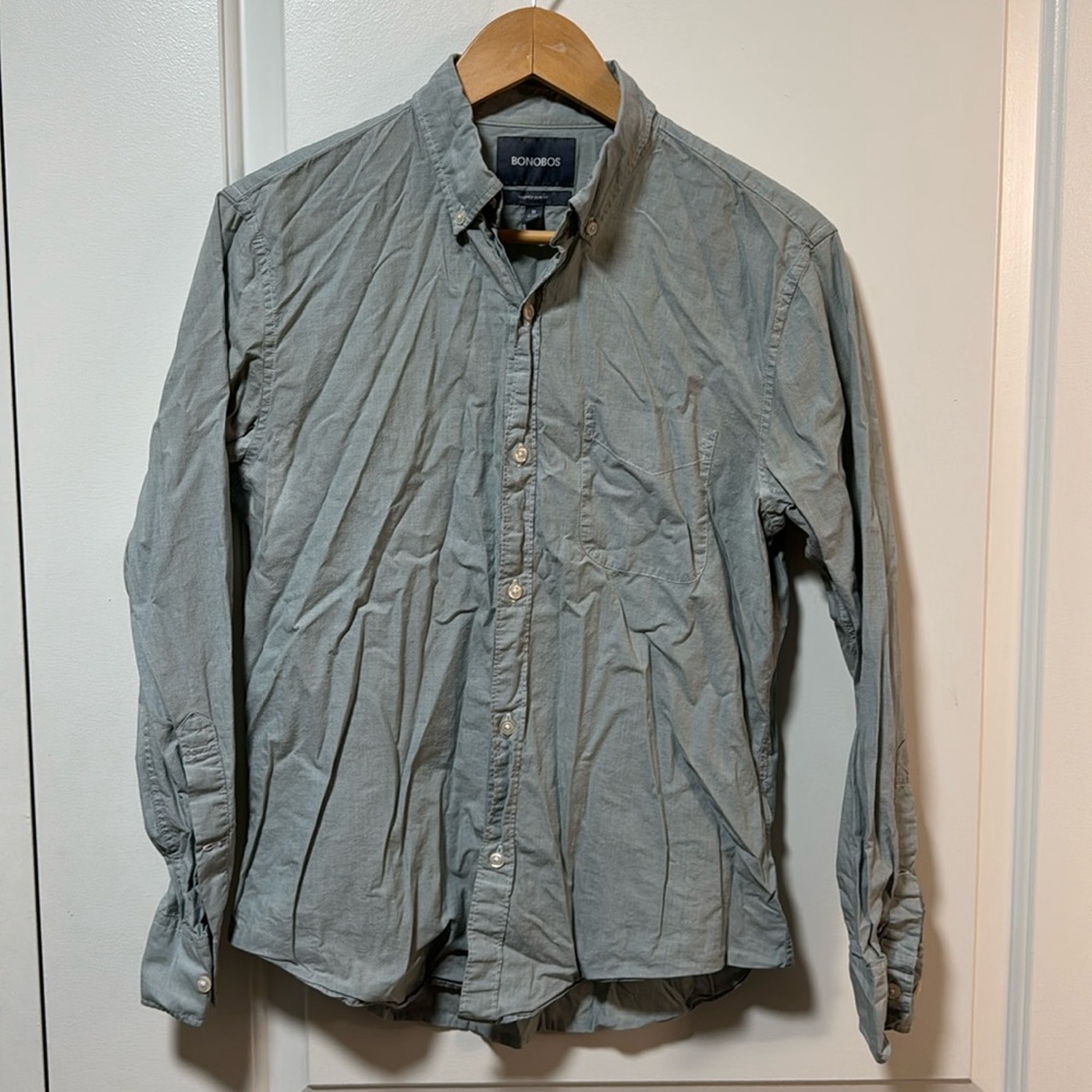 Bonobos light green cotton slim fit LS front pocket button down size medium
